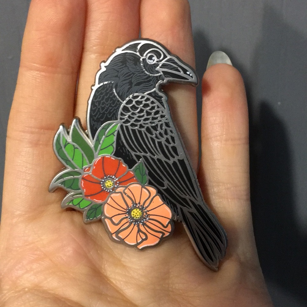 Raven and Hibiscus Enamel Pin